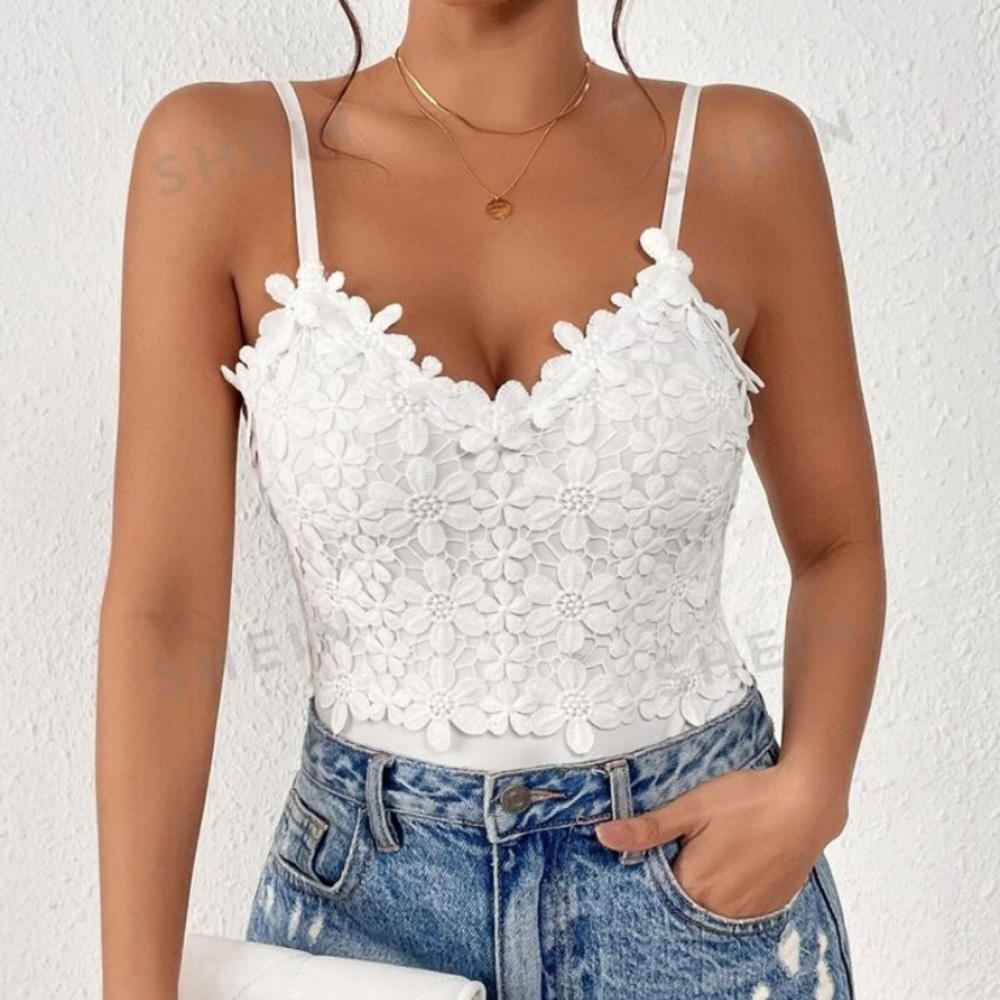NWOT White Lace Appliqué Cami Bodysuit